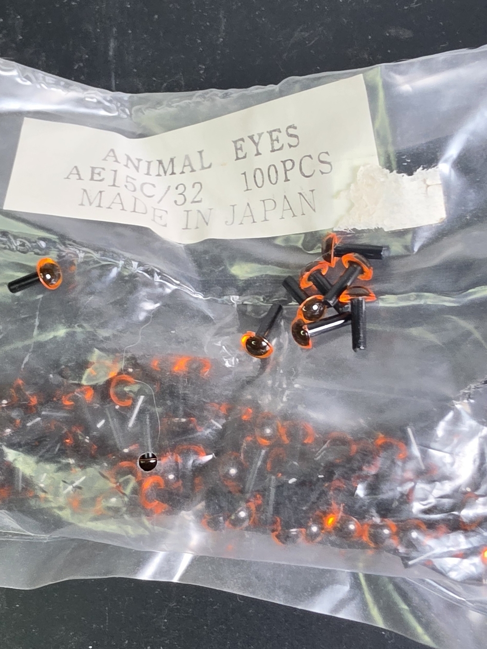 Vintage Small Pet Toy Eyes in Orange And Black Japan 90 Pieces Approximately